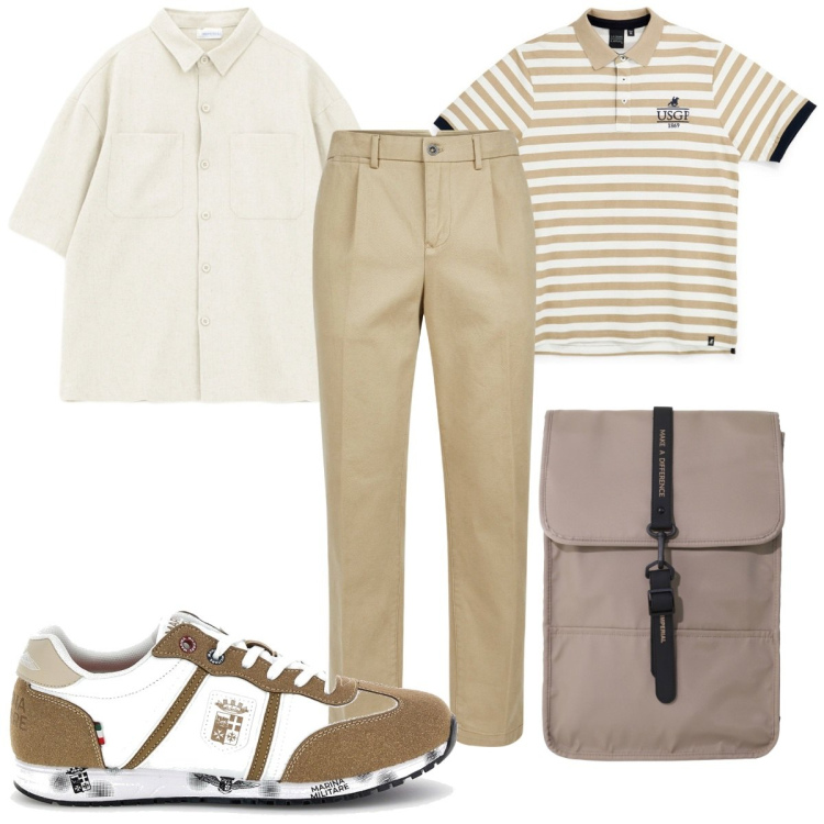 Outfit uomo - Total look #2468228. Stile Casual per Tutti i giorni. Abbinamento con borse sportive, camicie a manica corta, pantaloni, polo, sneakers.