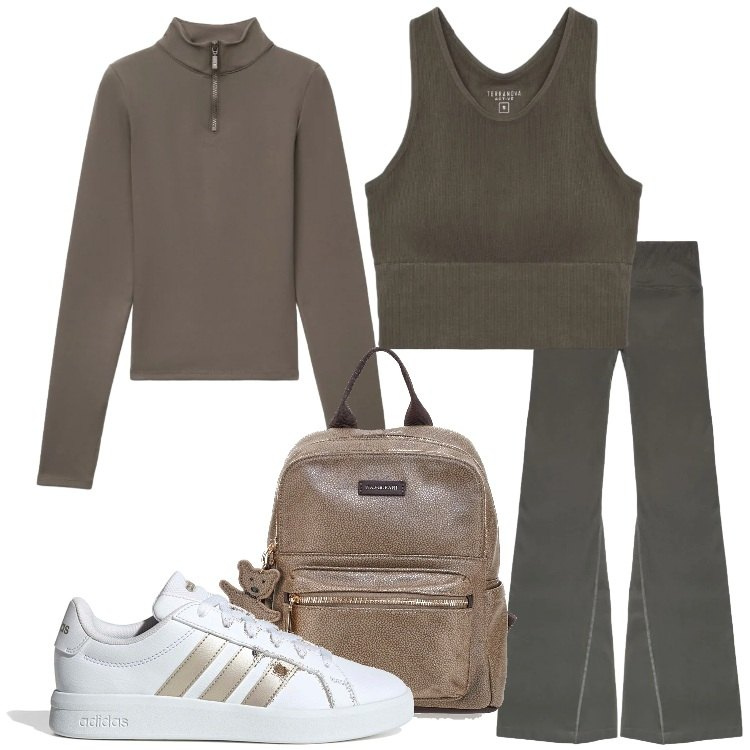Outfit donna - Terranova - Active Collection FW26. Stile Casual per Sport. Abbinamento con top sportivi, leggings sportivo, t-shirt sportive, sneakers, zaini.