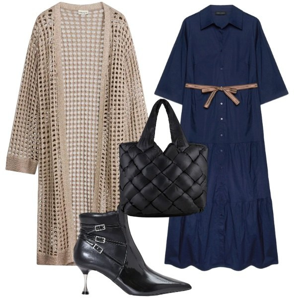 Outfit donna - Il vestito chemisier autunnale. Stile Vintage retrò per Ufficio. Abbinamento con cardigans, stivaletti, vestiti chemisier, borse tote.