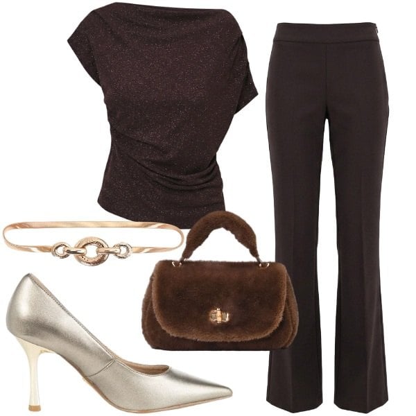 Outfit donna - Rinascimento - Dietro la trama FW26. Stile Chic per Cerimonia. Abbinamento con bluse, borse a mano, cinture, décolleté, pantaloni.