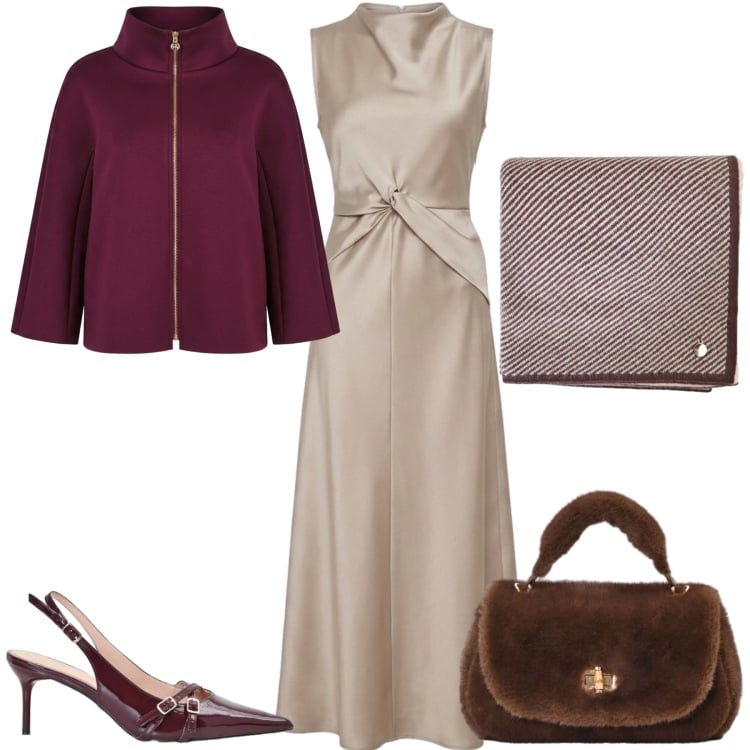 Outfit donna - Total look #2468274. Stile Chic per Tutti i giorni. Abbinamento con vestiti midi/longuette, borse a mano, cappotti, décolleté, sciarpe.