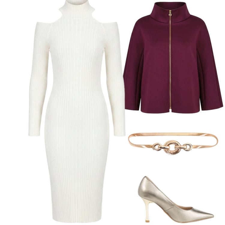 Outfit donna - Rinascimento - Dietro la trama FW26. Stile Chic per Cerimonia. Abbinamento con vestiti midi/longuette, décolleté, cappotti, cinture.