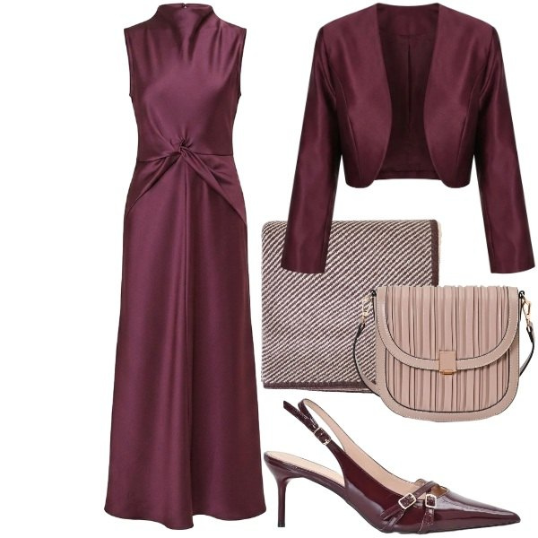 Outfit donna - Rinascimento - Dietro la trama FW26. Stile Chic per Cerimonia. Abbinamento con vestiti midi/longuette, décolleté, blazer, sciarpe, borse a tracolla.