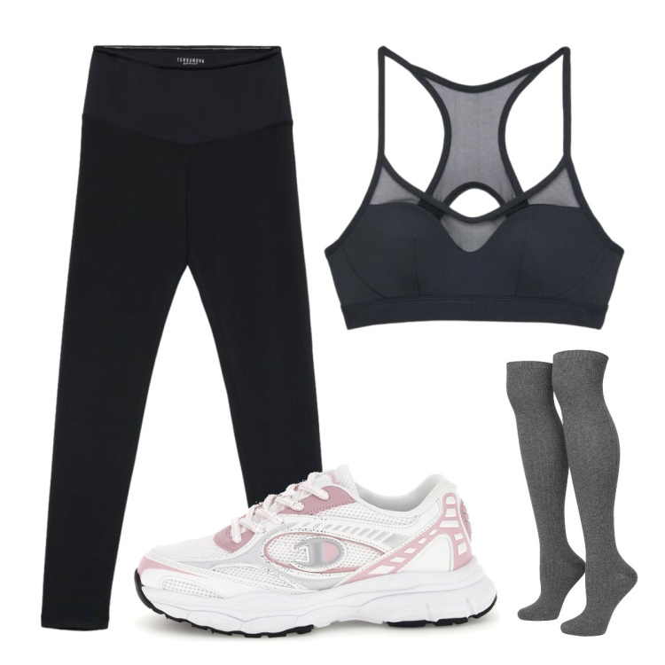 Outfit donna - Terranova - Active Collection FW26. Stile Sporty chic per Sport. Abbinamento con calzini, top sportivi, leggings sportivo, sneakers.