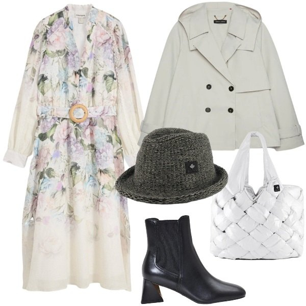 Outfit donna - Eleganza per il rientro - Focus Donna Cu. Stile Basic per Tutti i giorni. Abbinamento con vestiti midi/longuette, stivaletti, trench, borse tote, cappelli.