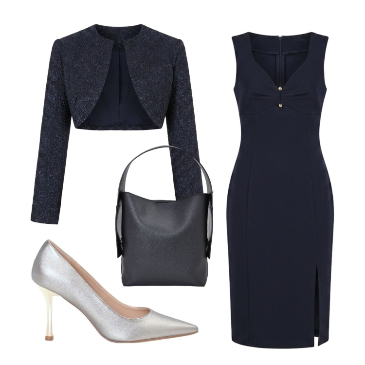 Outfit donna - Coprispalla jacquard Rinascimento. Stile Chic per Serata fuori. Abbinamento con vestiti midi/longuette, bolero, borse a spalla, décolleté.
