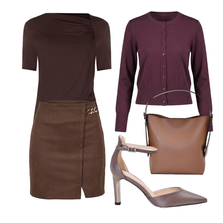 Outfit donna - Rinascimento - Dietro la trama FW26. Stile Bon Ton per Tutti i giorni. Abbinamento con minigonne, borse a mano, décolleté, t-shirt, cardigans.