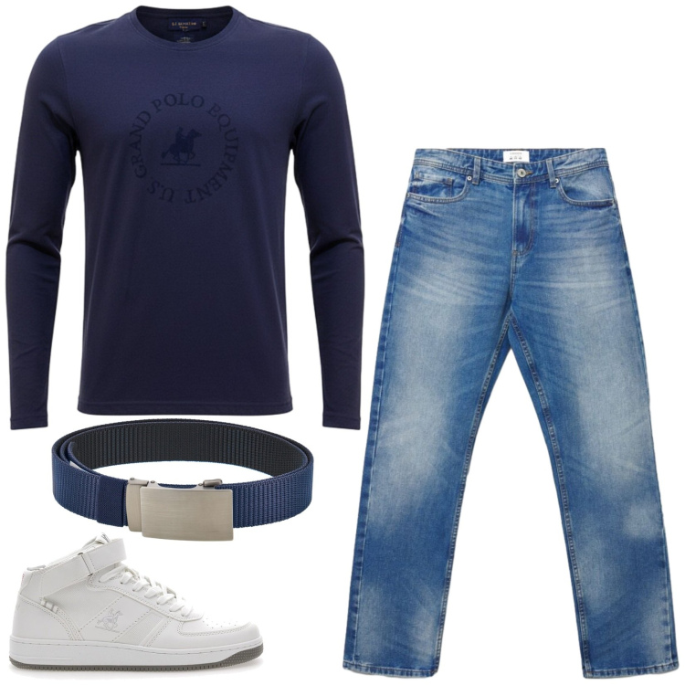 Outfit uomo - Total look #2468395. Stile Casual per Tutti i giorni. Abbinamento con jeans dritti, sneakers, cinture, maglieria.