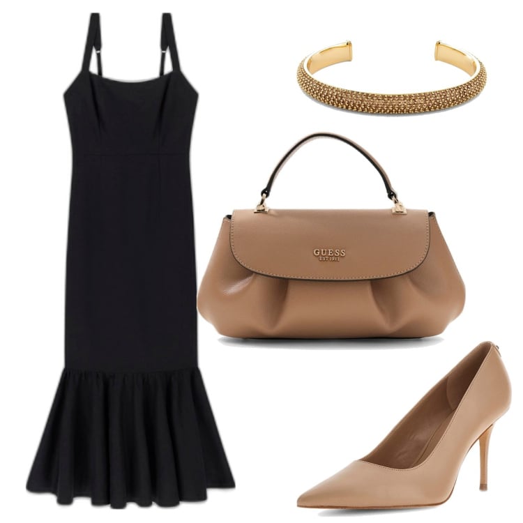 Outfit mujer - Minimal. Estilo Minimal para Noche/Fiesta elegante. Combinación con pulseras, salones, bolsos de mano, vestidos midi/longuettes.