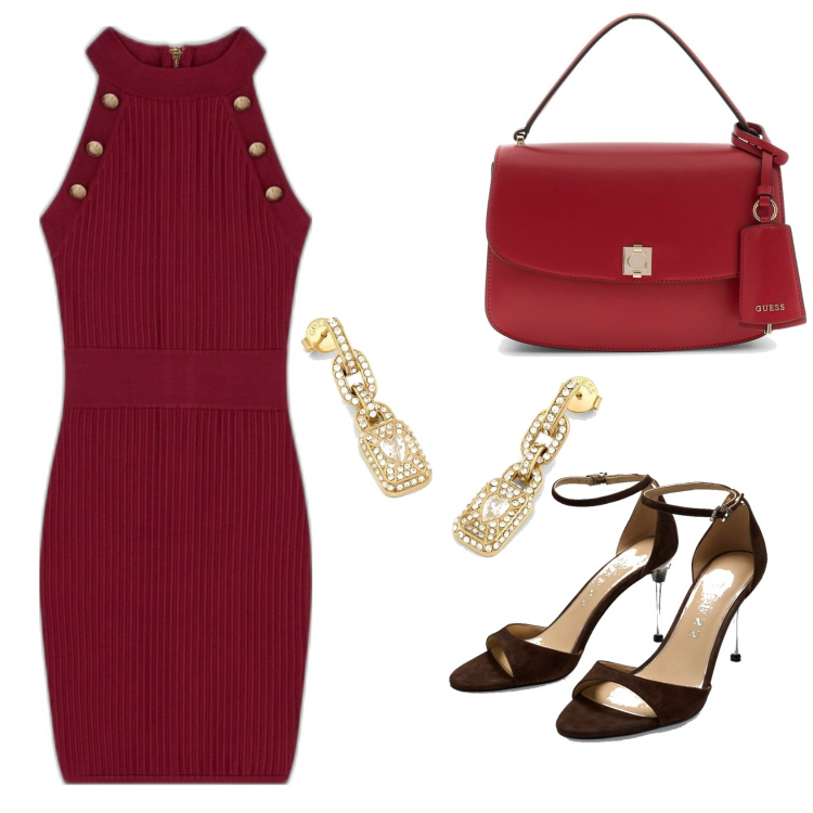 Outfit mujer - Urban look. Estilo Urban para Noche/Fiesta elegante. Combinación con sandalias de tacón, bolsos de mano, vestidos sin mangas, pendientes.