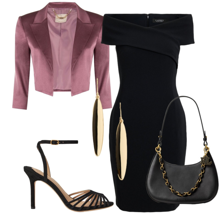 Outfit donna - Cerimonia chic. Stile Chic per Cerimonia. Abbinamento con bolero, sandali col tacco, orecchini, borse a spalla, vestiti midi/longuette.