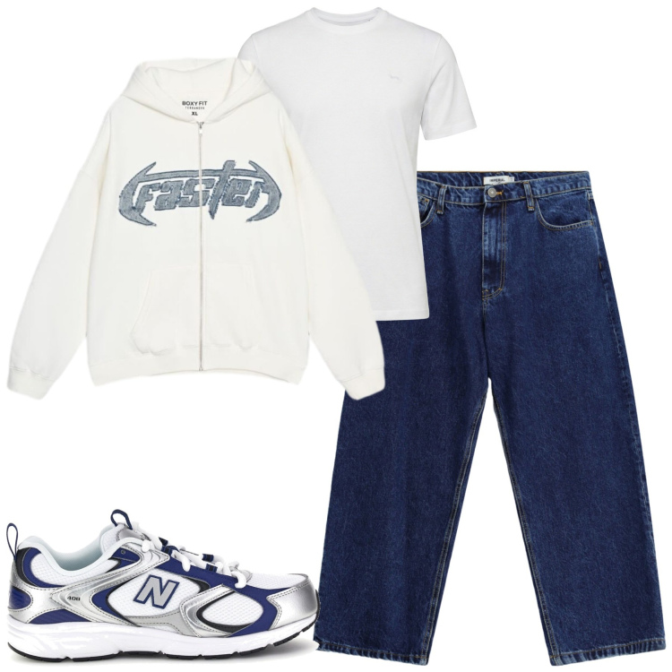 Outfit uomo - Total look #2468416. Stile Casual per Tutti i giorni. Abbinamento con t-shirt, jeans, felpe con cappuccio, sneakers.