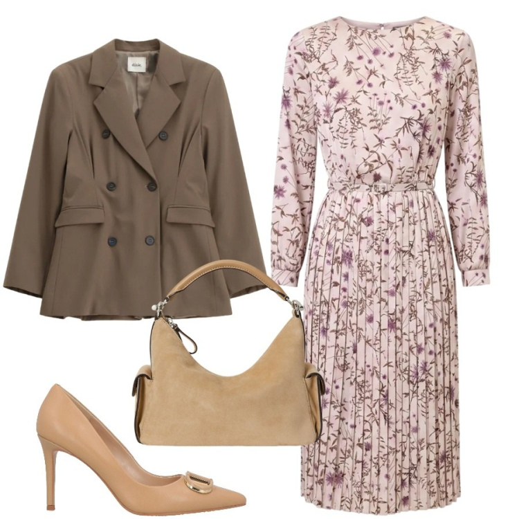 Outfit donna - Total look #2468442. Stile Chic per Ufficio. Abbinamento con décolleté, blazer, vestiti midi/longuette, borse a spalla.
