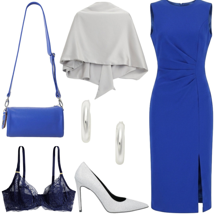 Outfit donna - Total look #2468449. Stile Chic per Cerimonia. Abbinamento con décolleté, scialli, borse a tracolla, vestiti midi/longuette, orecchini, reggiseni.