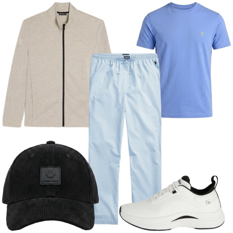 Outfit uomo - Total look #2468459. Stile Casual per Tutti i giorni. Abbinamento con t-shirt, sneakers, felpe, cappelli con visiera, pantaloni.