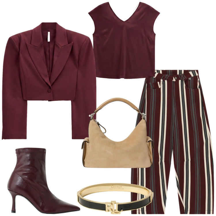 Outfit donna - Total look #2468465. Stile Chic per Serata fuori. Abbinamento con stivaletti, top, blazer, pantaloni, braccialetti, borse a spalla.