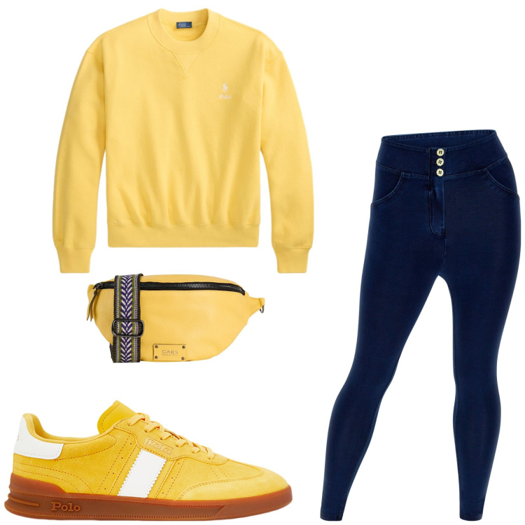 Outfit donna - Total look #2468480. Stile Sporty chic per Tutti i giorni. Abbinamento con marsupi, jeggings, sneakers, felpe.