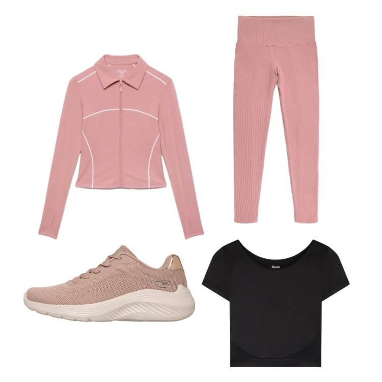 Outfit donna - Total look #2468485. Stile Casual per Sport. Abbinamento con felpe sportive, leggings sportivo, t-shirt sportive, sneakers.