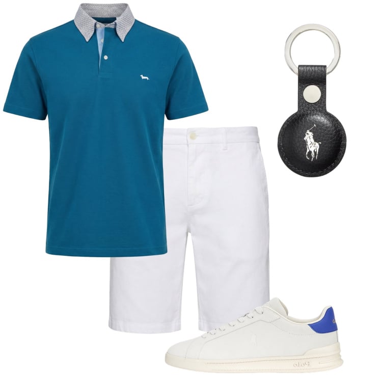 Outfit uomo - Total look #2468491. Stile Casual per Mare. Abbinamento con bermuda, polo, sneakers, portachiavi.