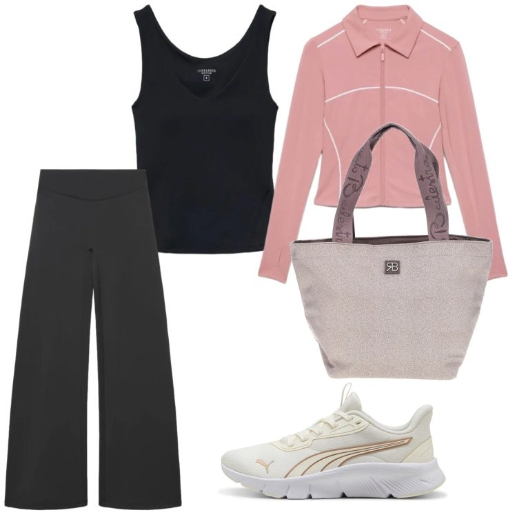 Outfit donna - Sport. per Sport. Abbinamento con leggings sportivo, felpe sportive, top sportivi, shopping bag, sneakers.