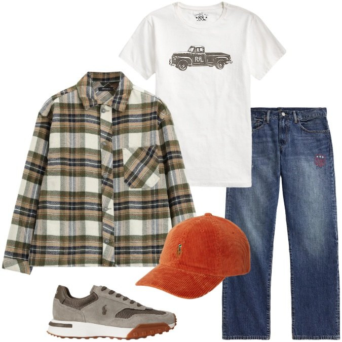 Outfit uomo - Urban transition - Settembre. Stile Urban per Tutti i giorni. Abbinamento con camicie, t-shirt, jeans dritti, cappelli, sneakers.