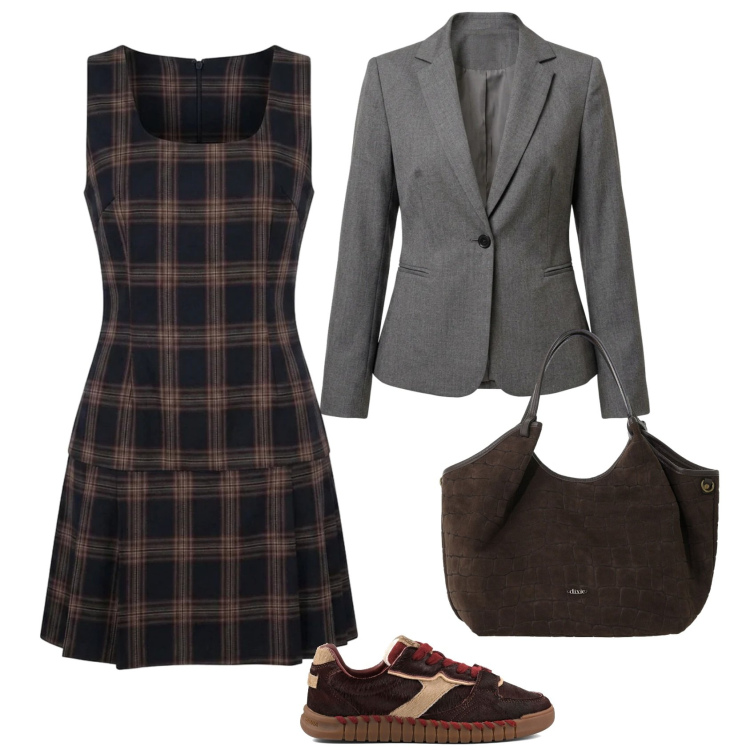 Outfit donna - Total look #2468525. Stile Casual chic per Tutti i giorni. Abbinamento con borse a spalla, vestiti corti, blazer, sneakers.