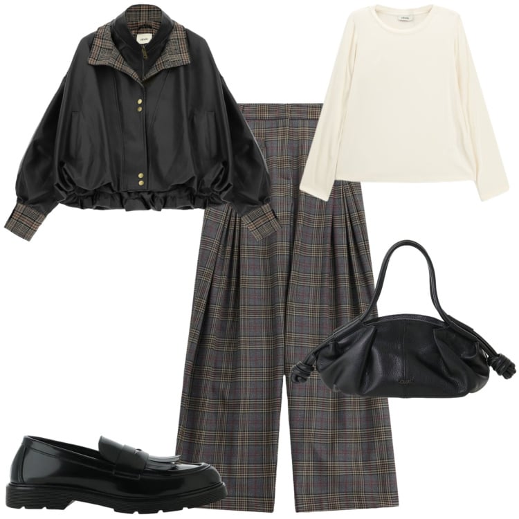 Outfit donna - Casual chic ufficio tempo libero. Stile Casual chic per Tutti i giorni. Abbinamento con pantaloni a palazzo, giacche, t-shirt, mocassini, borse a mano.