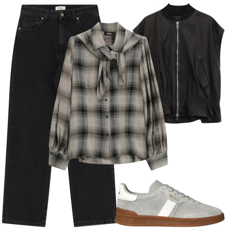 Outfit donna - Autunno 2026. Stile Chic per Tutti i giorni. Abbinamento con gilet, camicie, jeans dritti, sneakers.