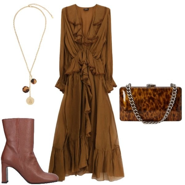 Outfit donna - Giochi di balze. Stile 70s per Serata fuori. Abbinamento con stivaletti, vestiti midi/longuette, clutch, collane.