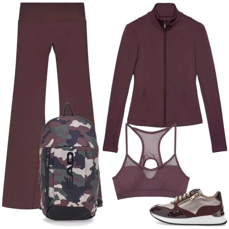 Outfit donna - Active tutti i giorni!. Stile Sporty chic per Sport. Abbinamento con leggings sportivo, top sportivi, felpe sportive, zaini, sneakers alte.