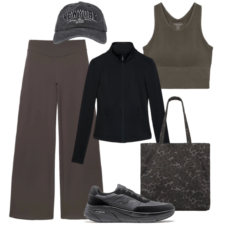 Outfit donna - In palestra con Terranova. Stile Casual per Sport. Abbinamento con leggings sportivo, shopping bag, cappelli, top sportivi, felpe sportive, sneakers.