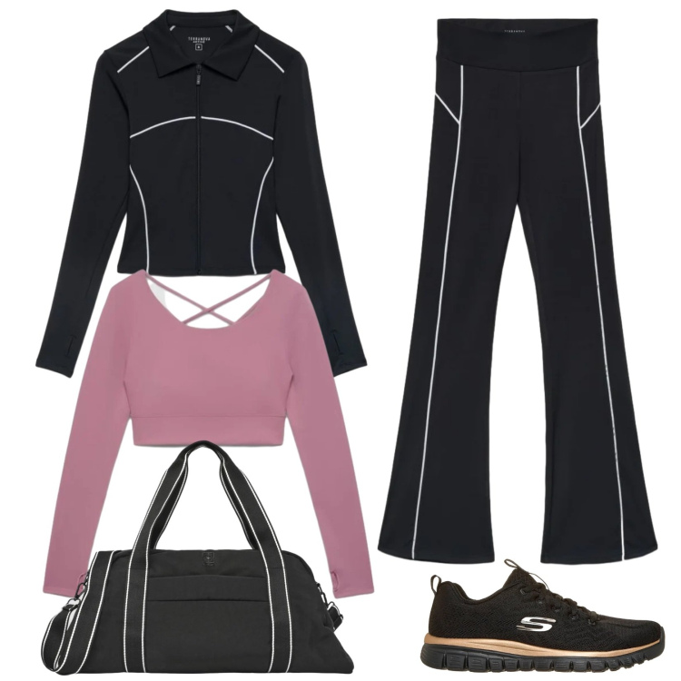 Outfit donna - La tuta nera, chic e confortevole!. Stile Sporty chic per Sport. Abbinamento con borse sportive, t-shirt sportive, leggings sportivo, felpe sportive, sneakers.