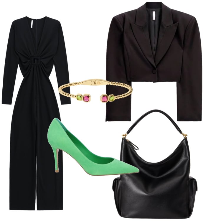 Outfit donna - Décolleté green. Stile Casual per Tutti i giorni. Abbinamento con décolleté, tute, blazer, braccialetti, borse a spalla.