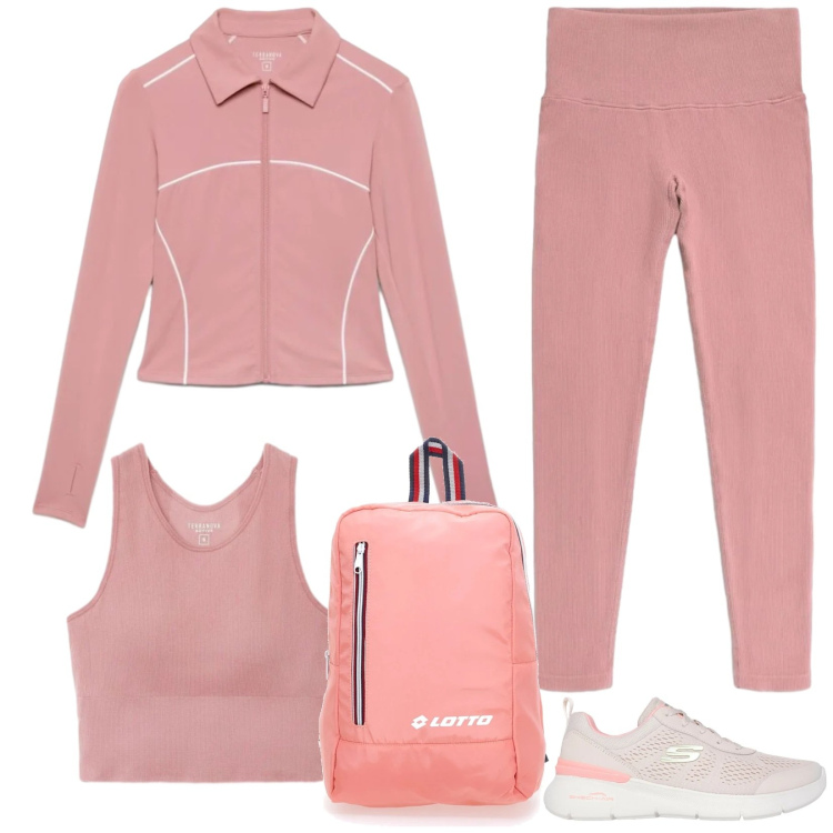 Outfit donna - Sportiva in rosa. Stile Sporty chic per Sport. Abbinamento con felpe sportive, leggings sportivo, top sportivi, sneakers, zaini.