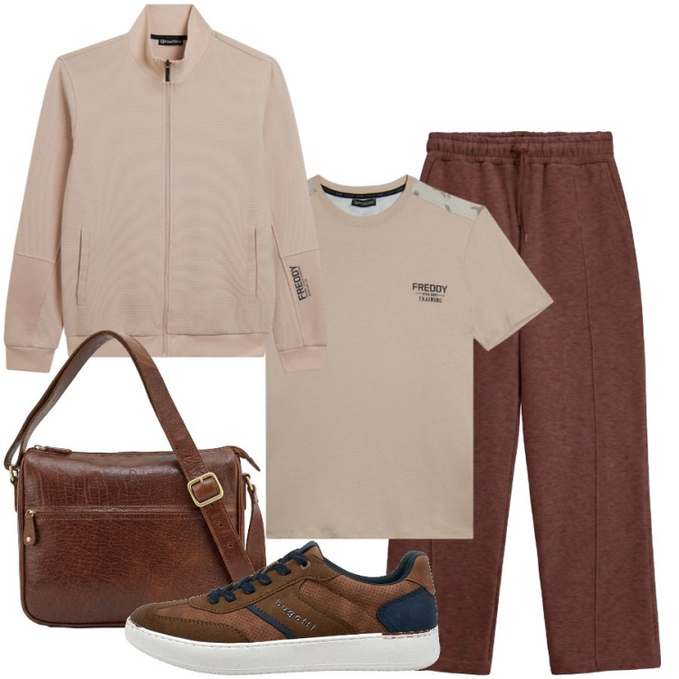 Outfit uomo - Settembre. Stile Casual per Tutti i giorni. Abbinamento con pantaloni, felpe, t-shirt, scarpe stringate, borse sportive.