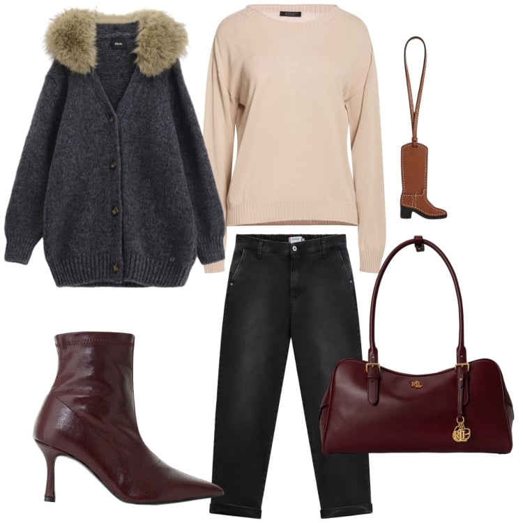 Outfit donna - Accessori glam. Stile Casual per Tutti i giorni. Abbinamento con pullovers, stivaletti, cardigans, jeans, ciondoli, borse a mano.