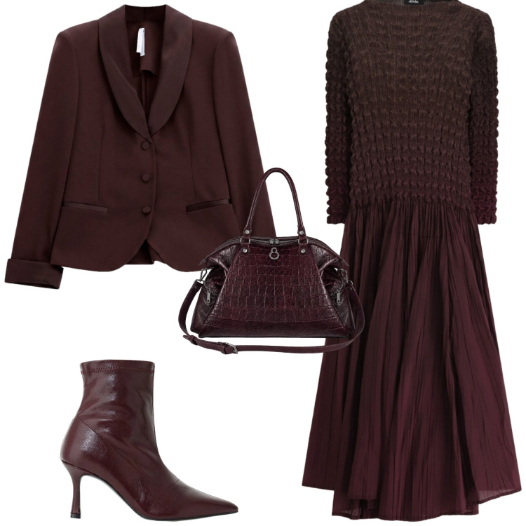 Outfit donna - Casual chic ufficio tempo libero. Stile Casual chic per Tutti i giorni. Abbinamento con stivaletti, blazer, vestiti lunghi, shopping bag.