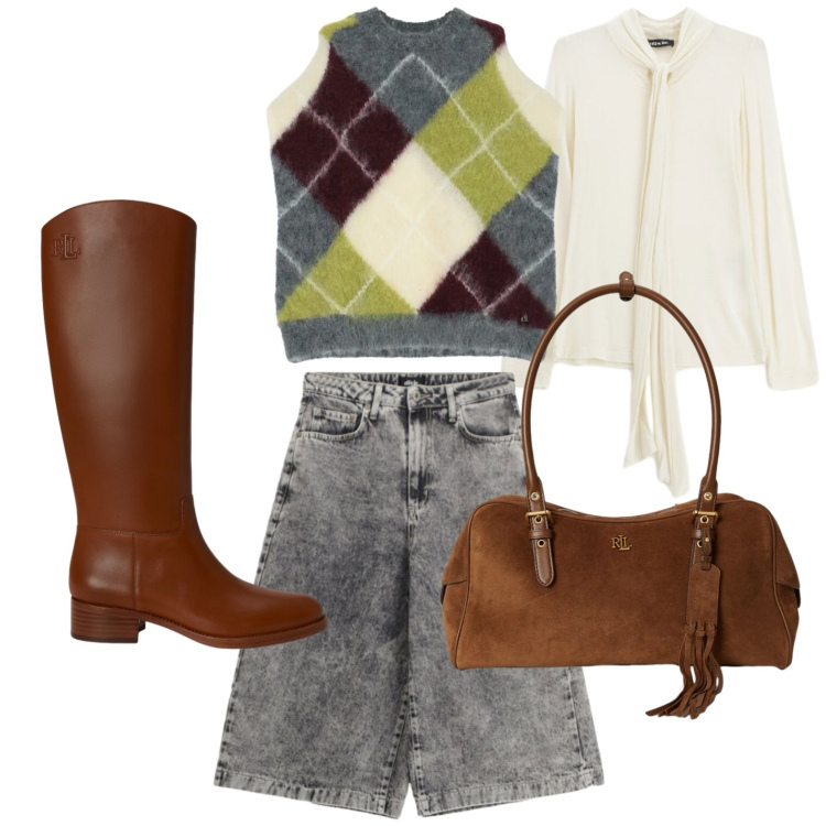 Outfit donna - Smanicato english. Stile Casual per Tutti i giorni. Abbinamento con bermuda, maglieria, t-shirt, borse a spalla, stivali.
