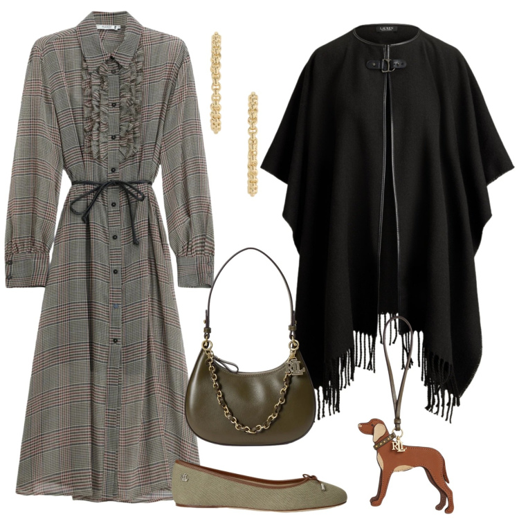 Outfit donna - Lo chemisier principe di galles. Stile Romantica per Serata fuori. Abbinamento con vestiti midi/longuette, ballerine, ciondoli, borse a spalla, orecchini, cappe.