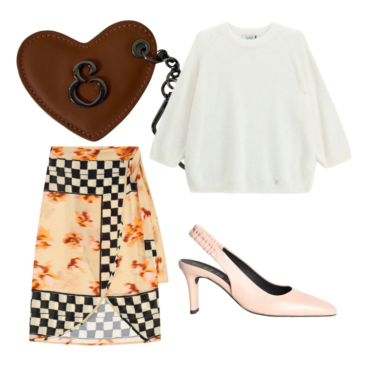 Outfit donna - Settembre. Stile Trendy per Ufficio. Abbinamento con décolleté, gonne longuette, maglieria, portachiavi.