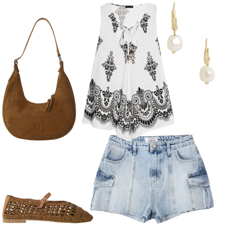 Outfit donna - Total look #2468609. Abbinamento con borse a spalla, ballerine, shorts, canottiere, orecchini.