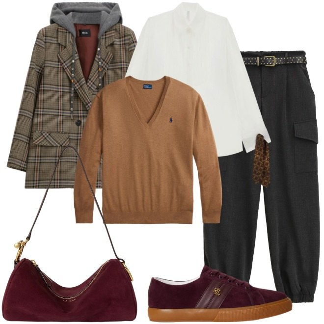 Outfit donna - Giacca con cappuccio. Stile Glamour per Tutti i giorni. Abbinamento con camicie, pantaloni, blazer, borse a spalla, sneakers, maglieria.