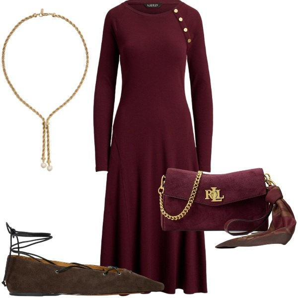 Outfit donna - Bottoncini. Stile Chic per Tutti i giorni. Abbinamento con borse a tracolla, ballerine, vestiti midi/longuette, collane.
