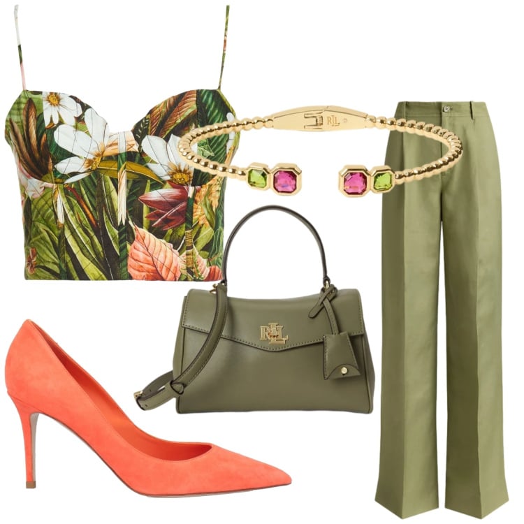 Outfit donna - Total look #2468652. per Serata fuori. Abbinamento con top, décolleté, pantaloni, borse a mano, braccialetti.