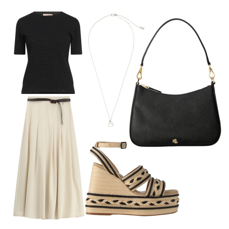 Outfit donna - Ufficio settembre. Stile Vintage retrò per Ufficio. Abbinamento con espadrillas, pullovers, gonne lunghe, borse a spalla, collane.