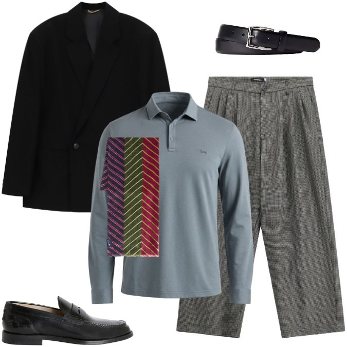 Outfit uomo - Total look #2468668. Stile Casual per Ufficio. Abbinamento con scarpe stringate, sciarpe, polo, pantaloni, giacche, cinture.