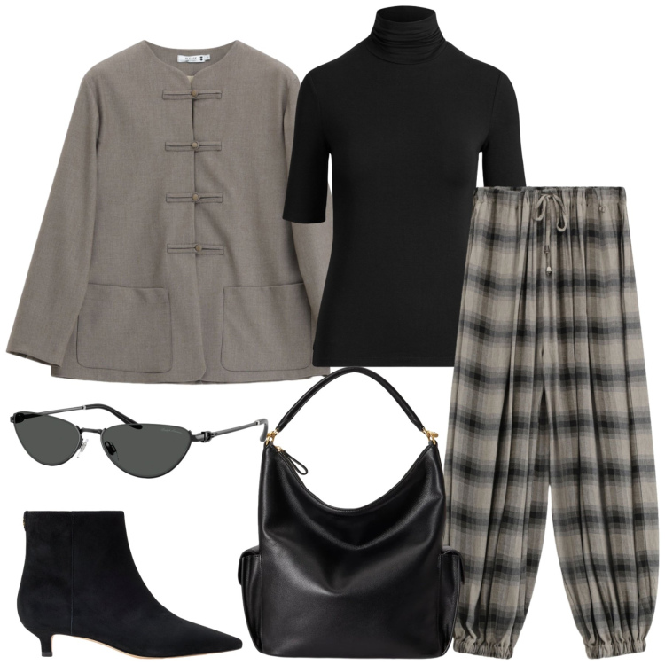 Outfit donna - Total look #2468674. Stile Etnico per Tutti i giorni. Abbinamento con pantaloni, blazer, stivaletti, occhiali da sole, maglieria, borse a spalla.