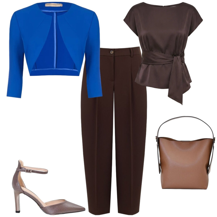 Outfit donna - Casual chic ufficio tempo libero. Stile Casual chic per Tutti i giorni. Abbinamento con borse a mano, bluse, décolleté, blazer, pantaloni.