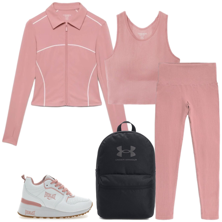Outfit donna - Total look #2468683. Stile Sporty chic per Sport. Abbinamento con felpe sportive, leggings sportivo, top sportivi, sneakers, zaini.