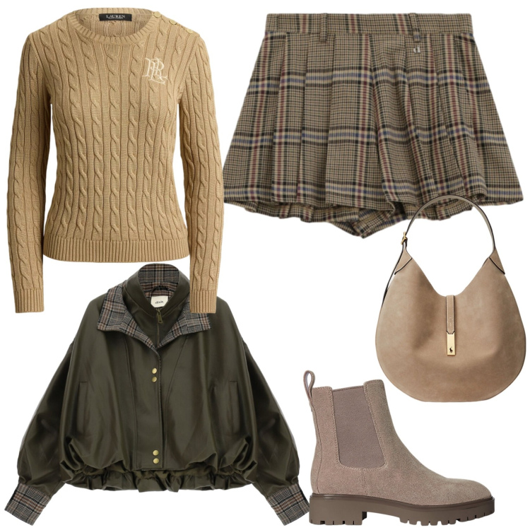 Outfit donna - Il ritorno del tartan. Stile Trendy per Tutti i giorni. Abbinamento con pantaloni corti, giacche, stivaletti, borse a spalla, maglieria.